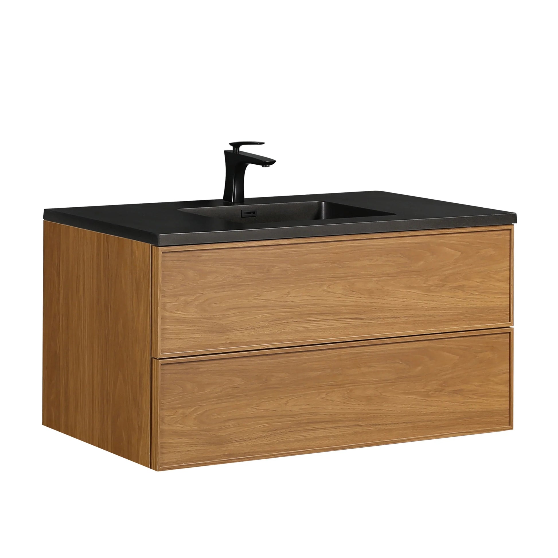 48" Honey Gold Walnut Wall Mount Bathroom Vanity with Black Engineered Quartz Countertop-Migration_Bathroom Vanities-DECOROLALA