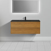 48" Honey Gold Walnut Wall Mount Bathroom Vanity with Black Engineered Quartz Countertop-Migration_Bathroom Vanities-DECOROLALA