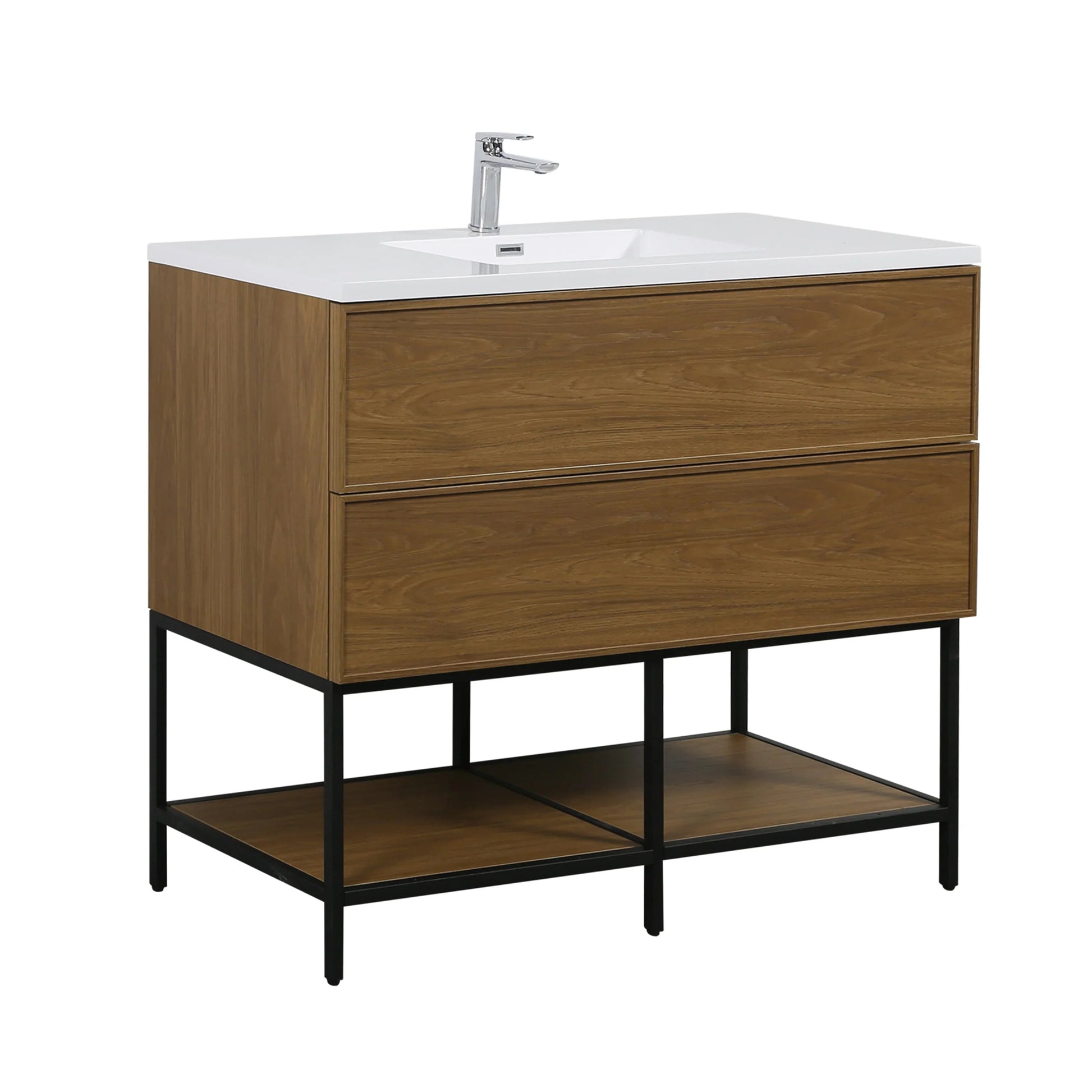 48" Honey Gold Walnut Wall Mount Bathroom Vanity with White Polymarble Countertop-Migration_Bathroom Vanities-DECOROLALA