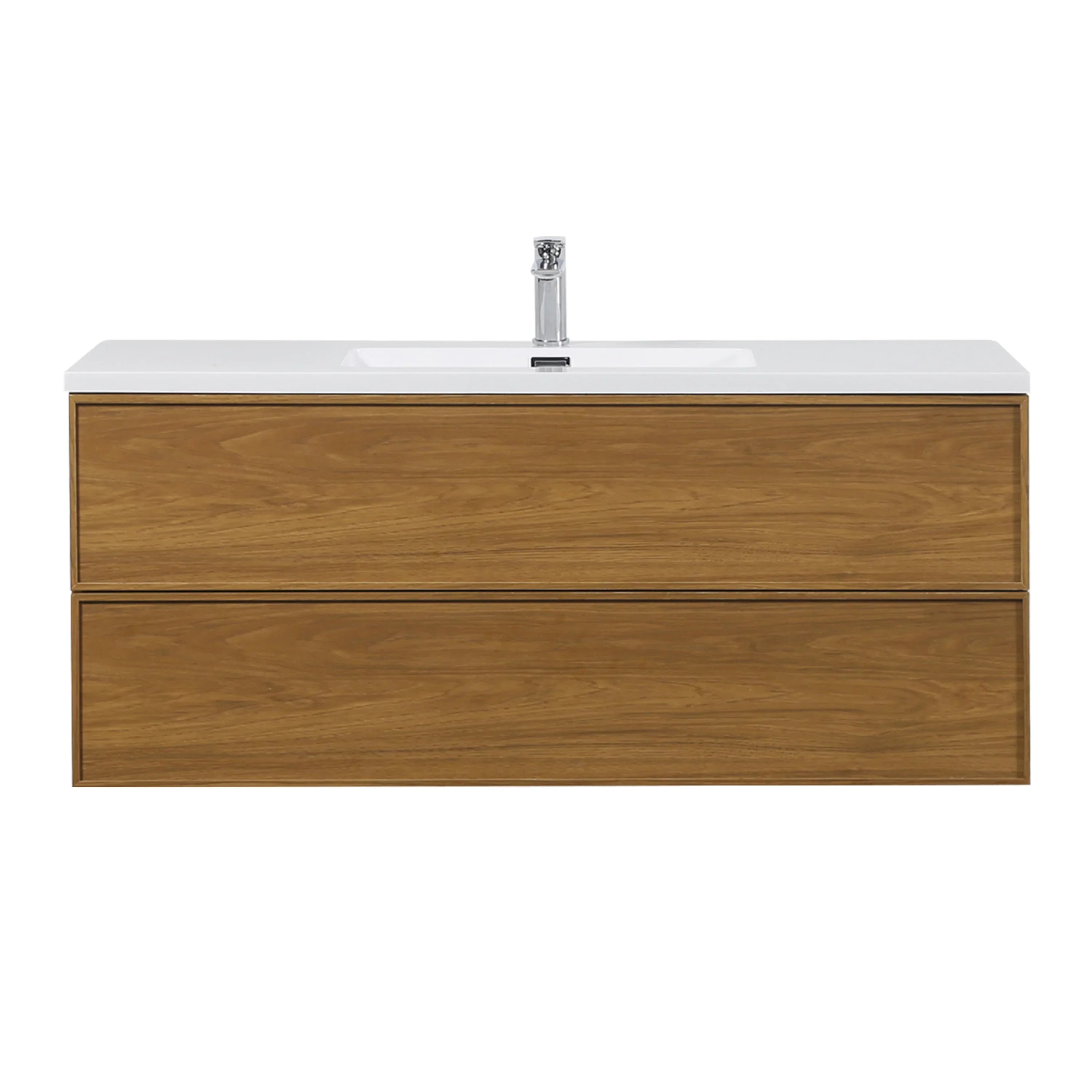 48" Honey Gold Walnut Wall Mount Bathroom Vanity with White Polymarble Countertop-Migration_Bathroom Vanities-DECOROLALA