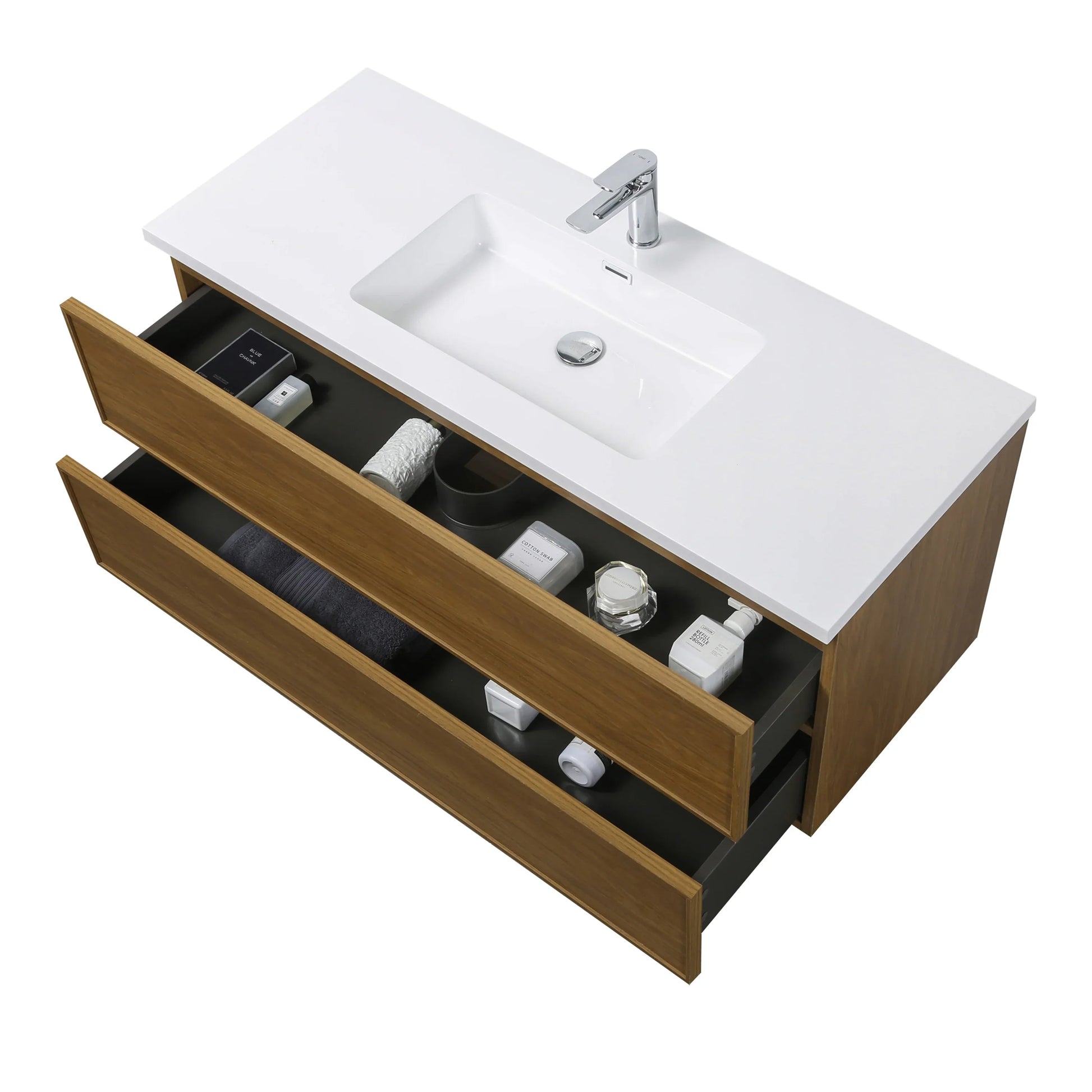 48" Honey Gold Walnut Wall Mount Bathroom Vanity with White Polymarble Countertop-Migration_Bathroom Vanities-DECOROLALA