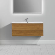 48" Honey Gold Walnut Wall Mount Bathroom Vanity with White Polymarble Countertop-Migration_Bathroom Vanities-DECOROLALA