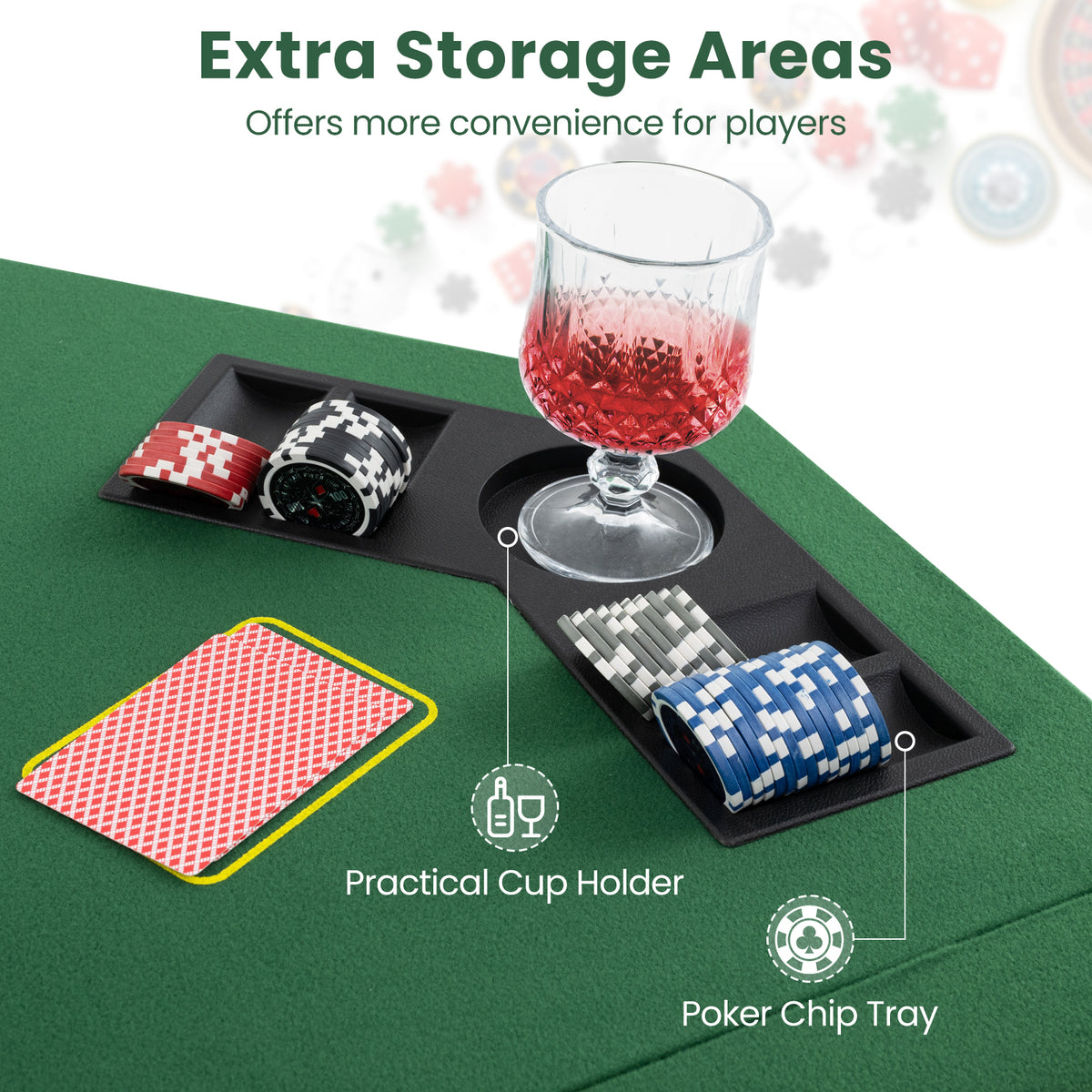48 Inch 8-Player Foldable Poker Table Top with Carrying Bag and Cup Holders