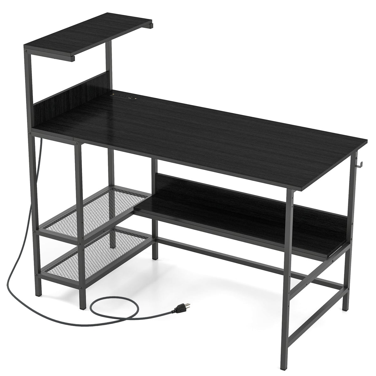 48 Inch Computer Desk with Power Outlets and Storage Shelves-Black-Computer Desks-DECOROLALA