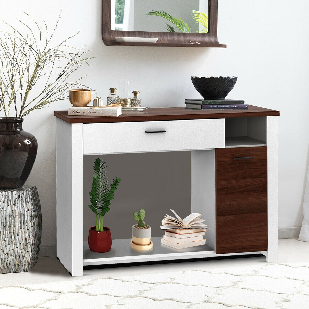 48 Inch Console Table with Drawer and Cabinet-Console Tables-DECOROLALA