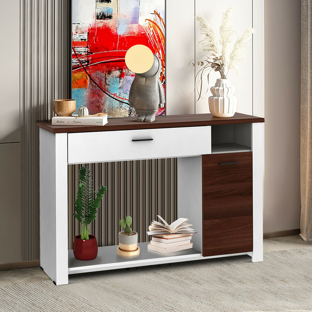 48 Inch Console Table with Drawer and Cabinet-Console Tables-DECOROLALA