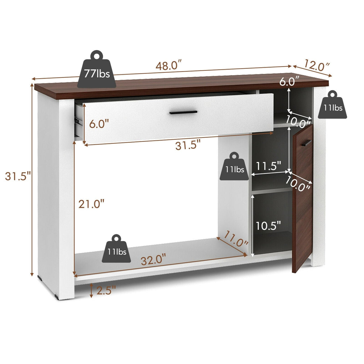 48 Inch Console Table with Drawer and Cabinet-Console Tables-DECOROLALA