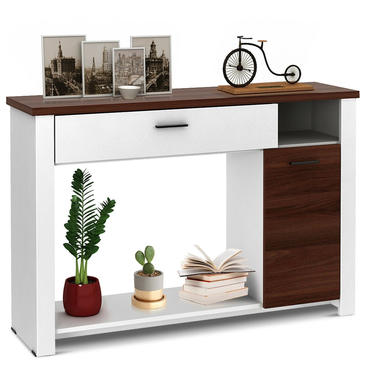 48 Inch Console Table with Drawer and Cabinet-Console Tables-DECOROLALA
