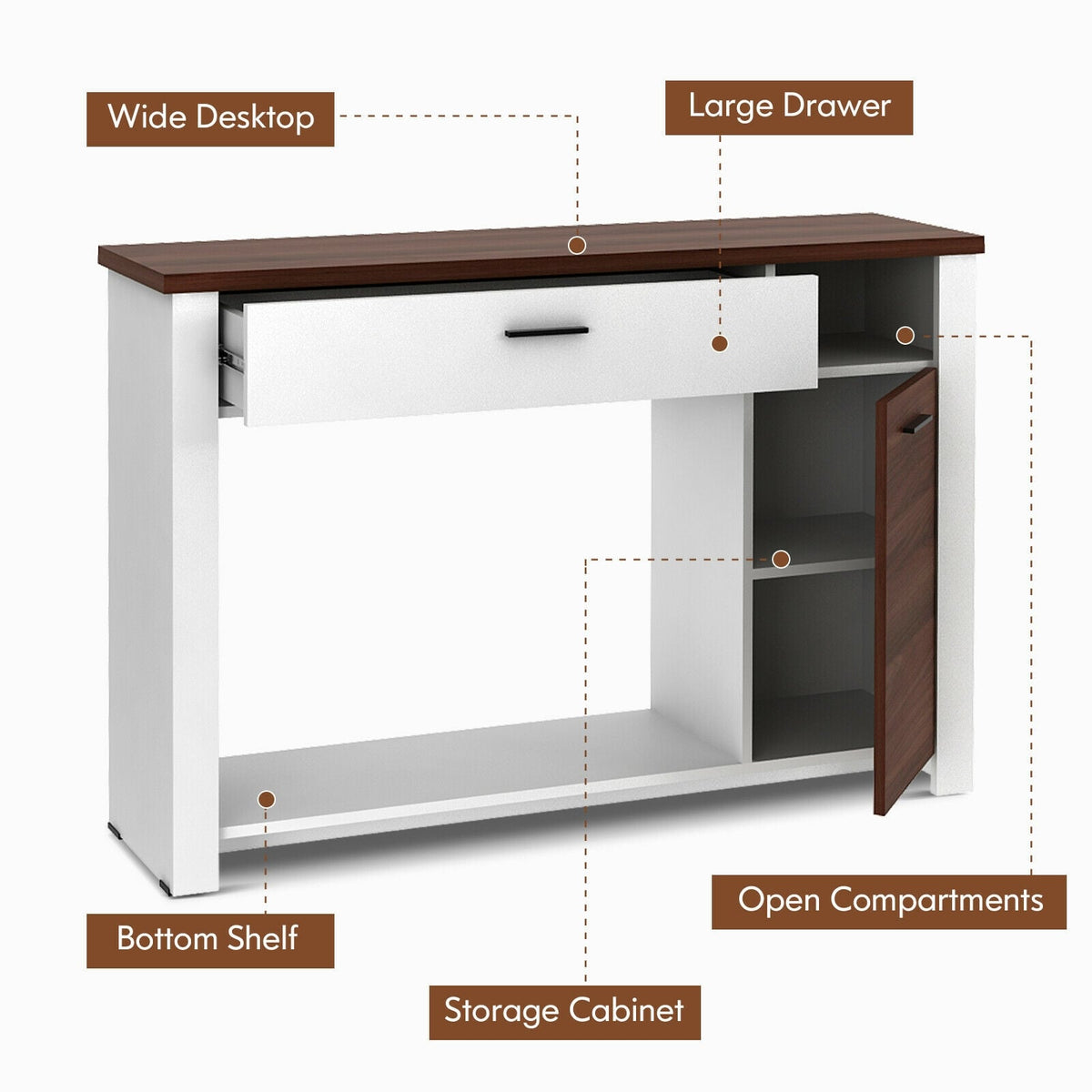 48 Inch Console Table with Drawer and Cabinet-Console Tables-DECOROLALA