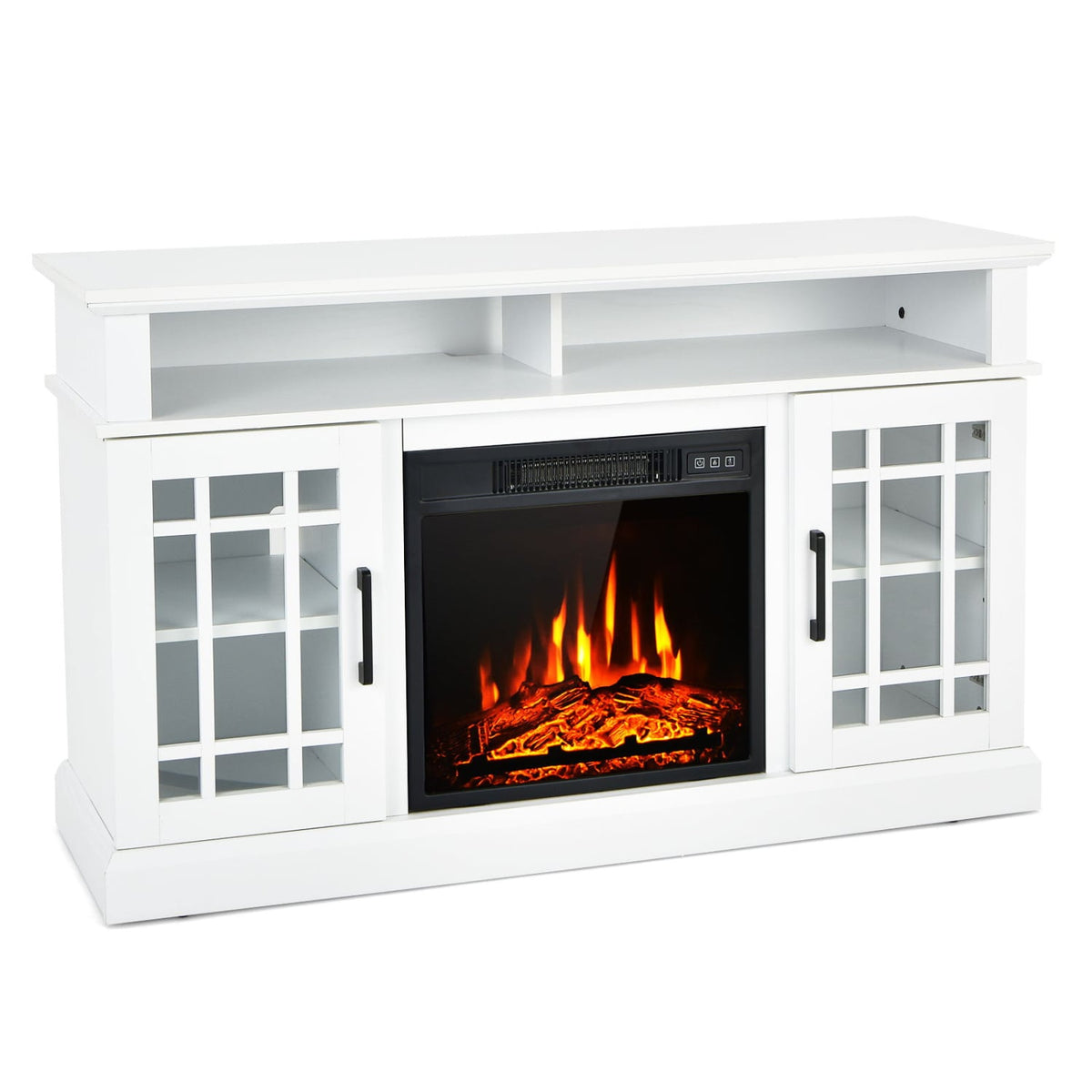 48 Inch Electric Fireplace TV Stand with Cabinets for TVs Up to 50 Inch-White-Entertainment Centers & TV Stands-DECOROLALA