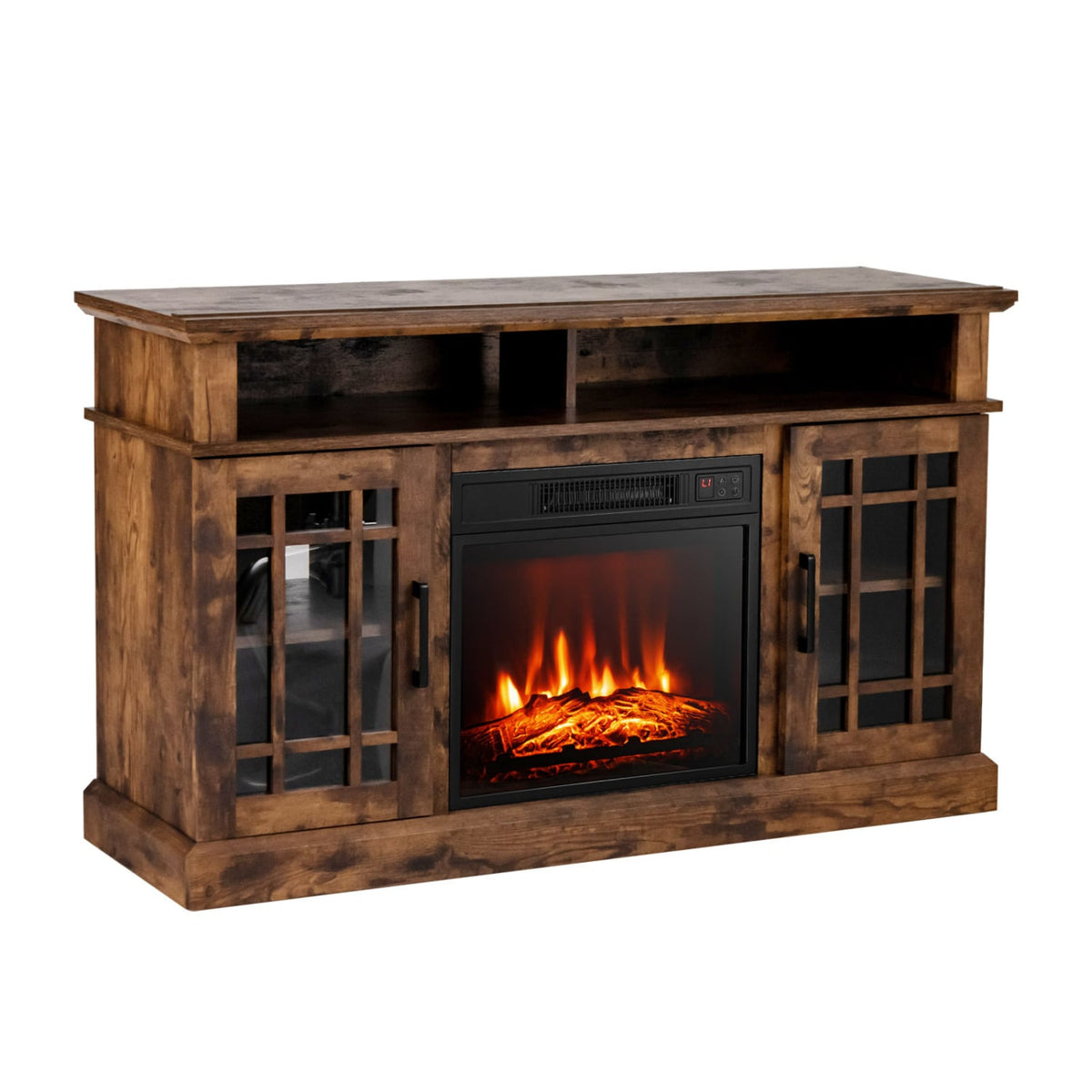 48 Inch Electric Fireplace TV Stand with Cabinets for TVs Up to 55 Inch-Brown-Entertainment Centers & TV Stands-DECOROLALA