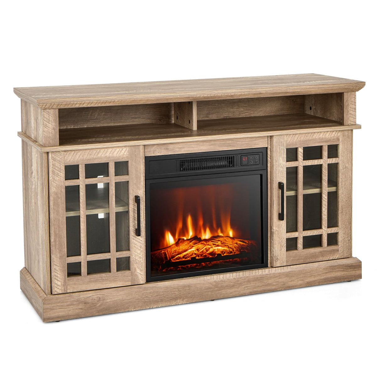 48 Inch Electric Fireplace TV Stand with Cabinets for TVs Up to 55 Inch-Natural-Entertainment Centers & TV Stands-DECOROLALA