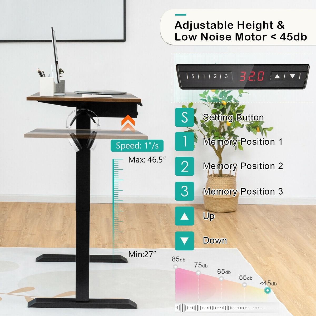 48 Inch Electric Sit to Stand Desk with Keyboard Tray-Black-Standing Desks-DECOROLALA