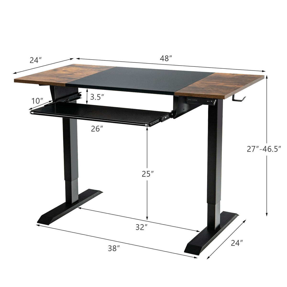 48 Inch Electric Sit to Stand Desk with Keyboard Tray-Black-Standing Desks-DECOROLALA