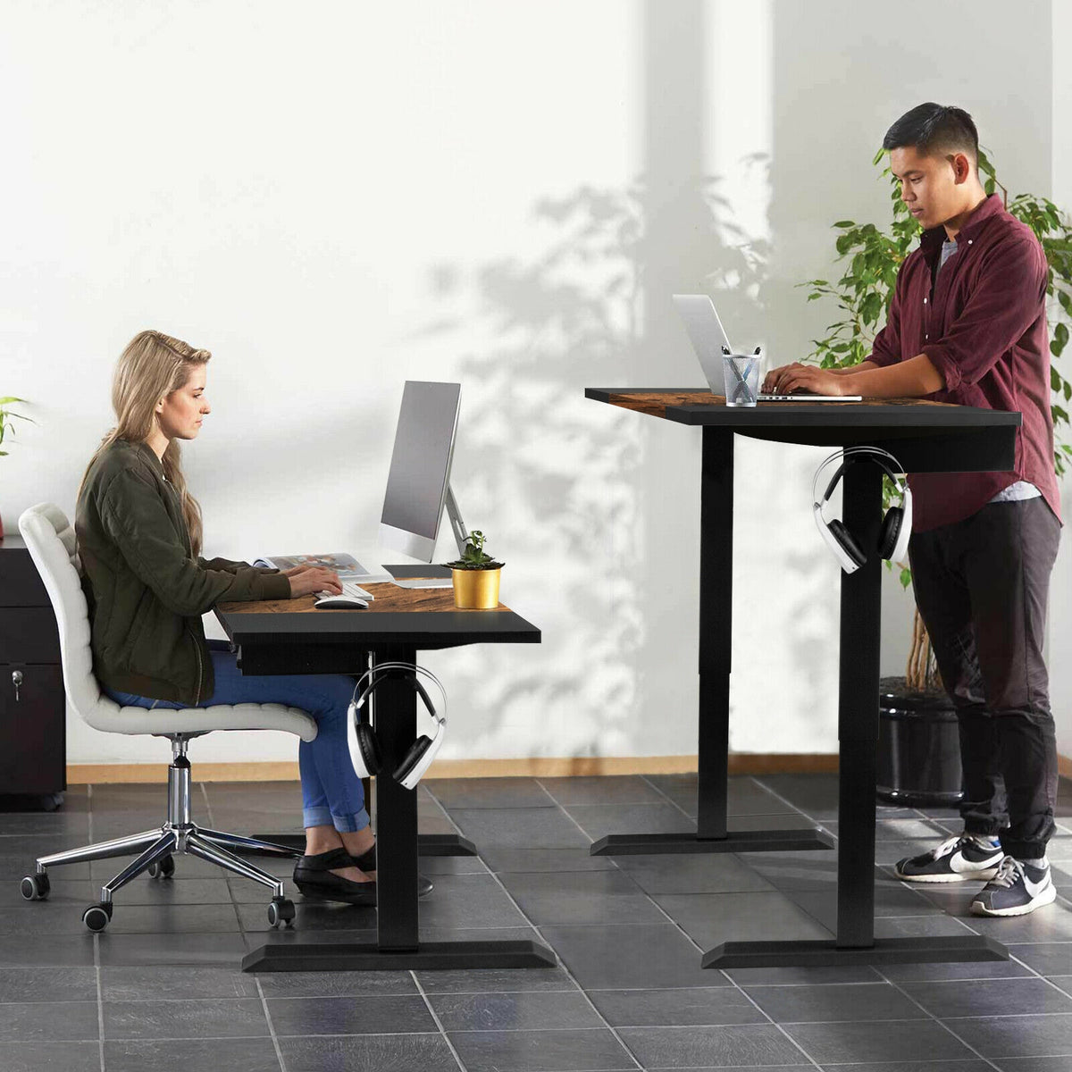 48 Inch Electric Sit to Stand Desk with Keyboard Tray-Black-Standing Desks-DECOROLALA