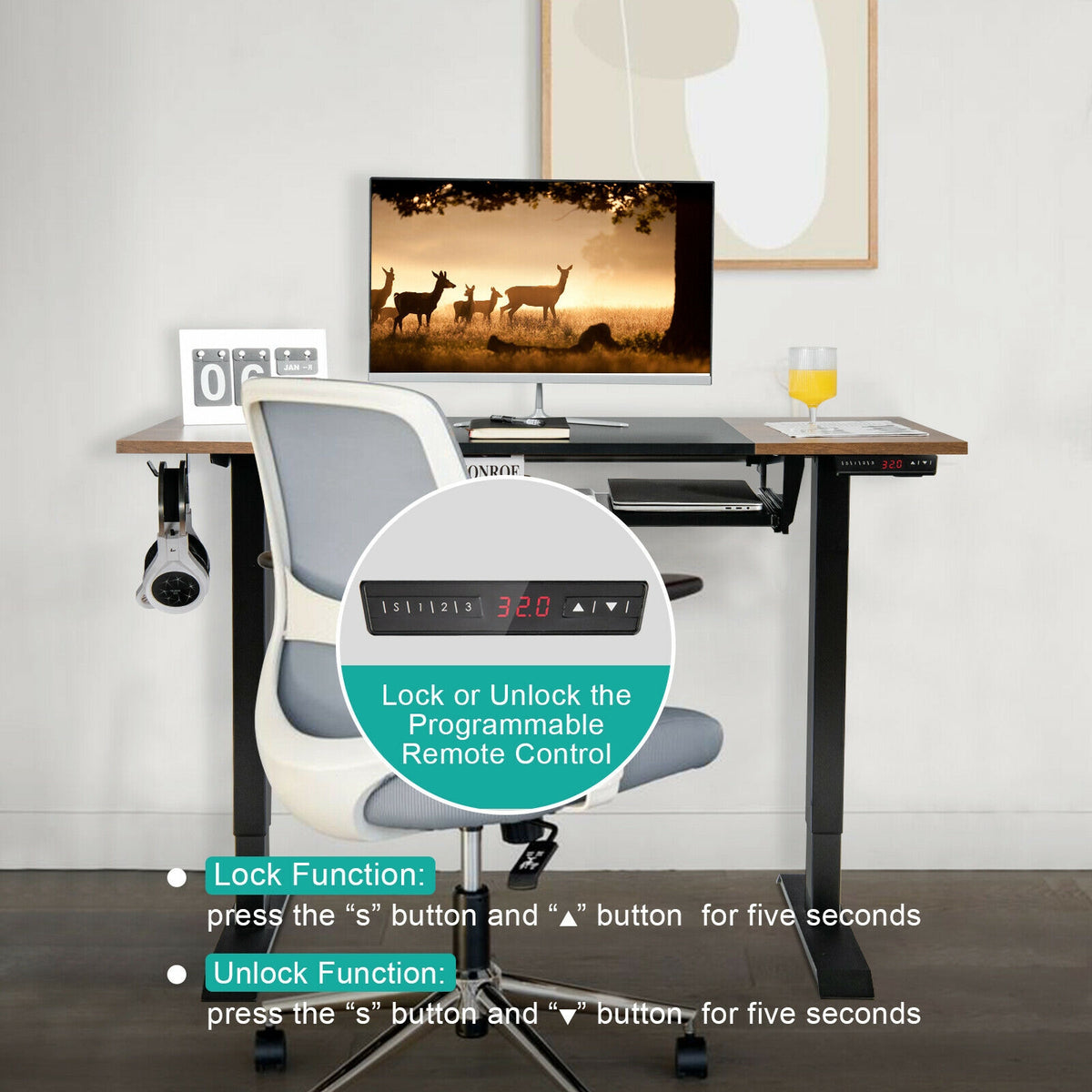 48 Inch Electric Sit to Stand Desk with Keyboard Tray-Black-Standing Desks-DECOROLALA