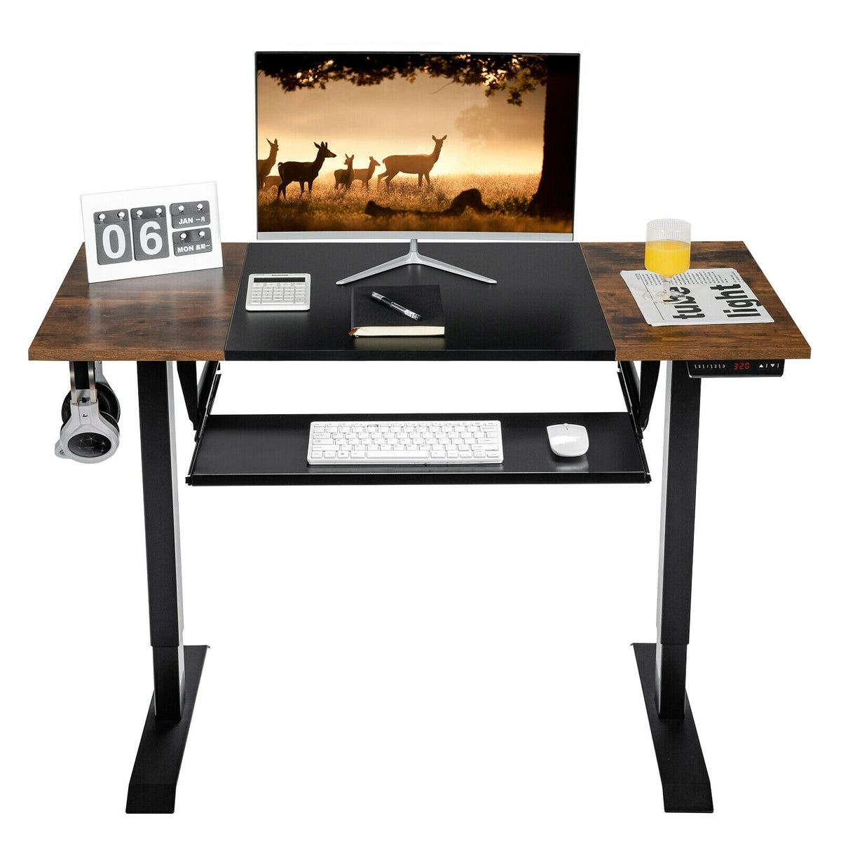 48 Inch Electric Sit to Stand Desk with Keyboard Tray-Black-Standing Desks-DECOROLALA