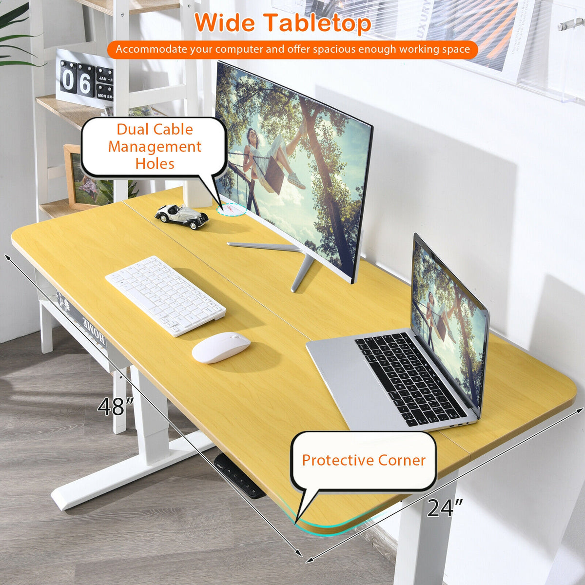48-Inch Electric Standing Adjustable Desk with Control Panel and USB Port-Natural-Standing Desks-DECOROLALA