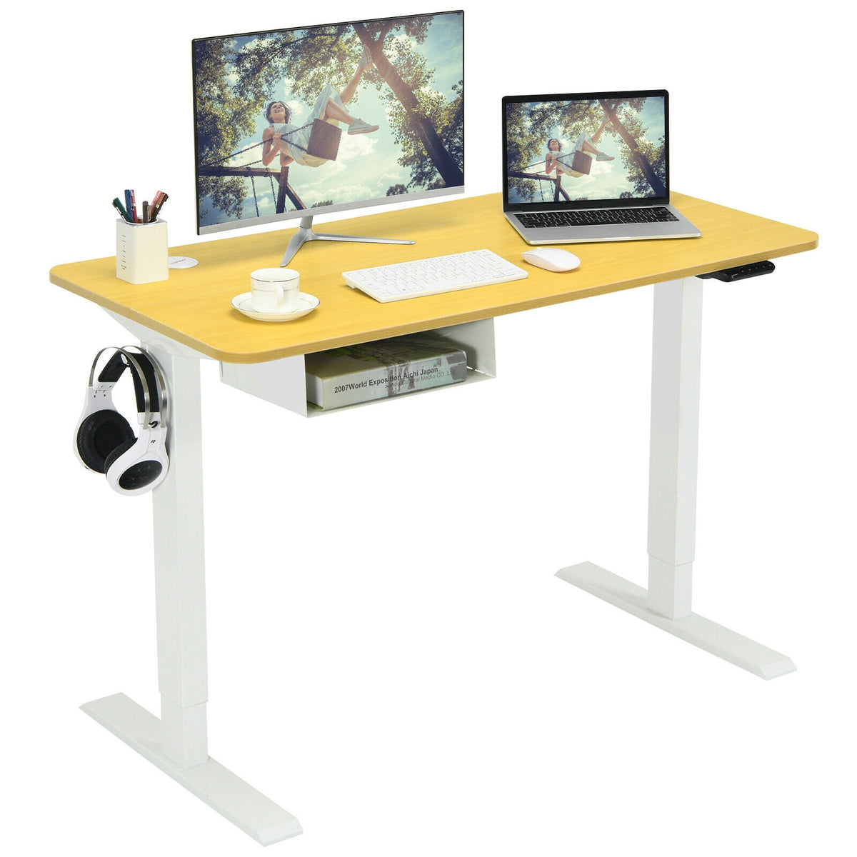 48-Inch Electric Standing Adjustable Desk with Control Panel and USB Port-Natural-Standing Desks-DECOROLALA