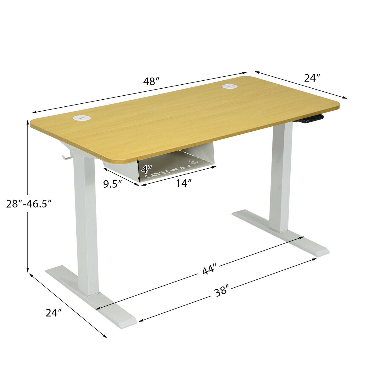 48-Inch Electric Standing Adjustable Desk with Control Panel and USB Port-Natural-Standing Desks-DECOROLALA