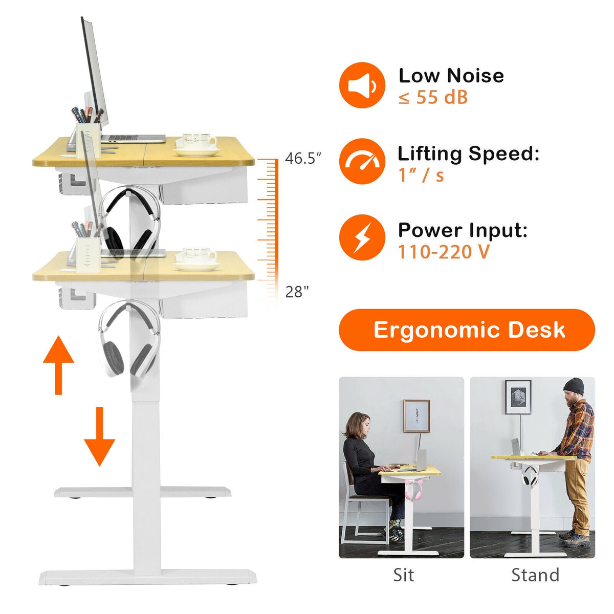 48-Inch Electric Standing Adjustable Desk with Control Panel and USB Port-Natural-Standing Desks-DECOROLALA