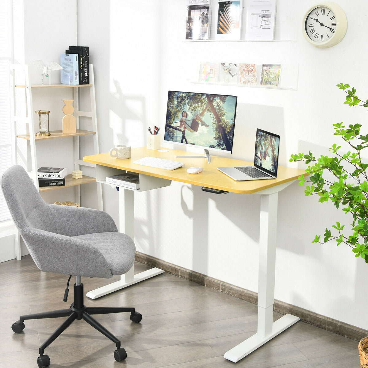 48-Inch Electric Standing Adjustable Desk with Control Panel and USB Port-Natural-Standing Desks-DECOROLALA