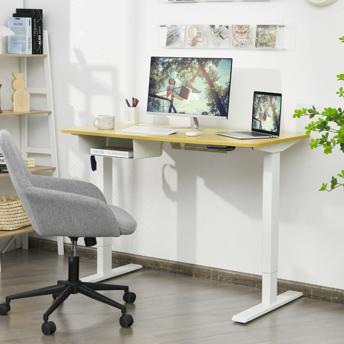 48-Inch Electric Standing Adjustable Desk with Control Panel and USB Port-Natural-Standing Desks-DECOROLALA
