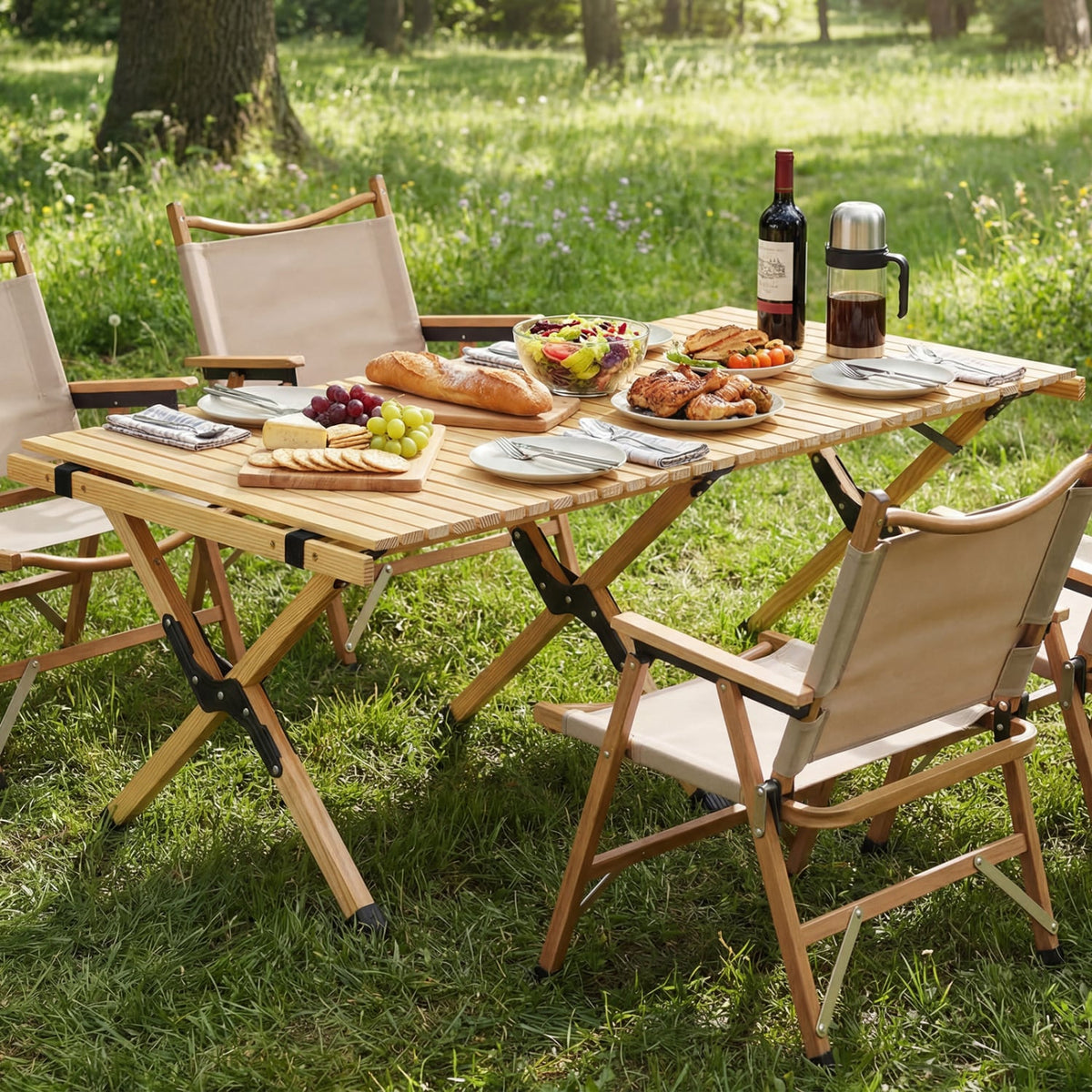 48 Inch Folding Camping Table with Carry Bag for Backyard-Natural-Camping Furniture-DECOROLALA