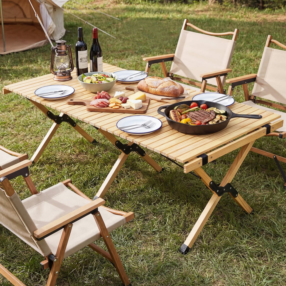 48 Inch Folding Camping Table with Carry Bag for Backyard-Natural-Camping Furniture-DECOROLALA