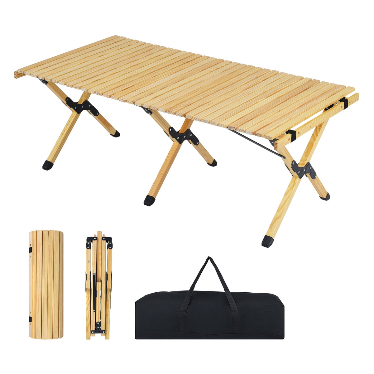 48 Inch Folding Camping Table with Carry Bag for Backyard-Natural-Camping Furniture-DECOROLALA