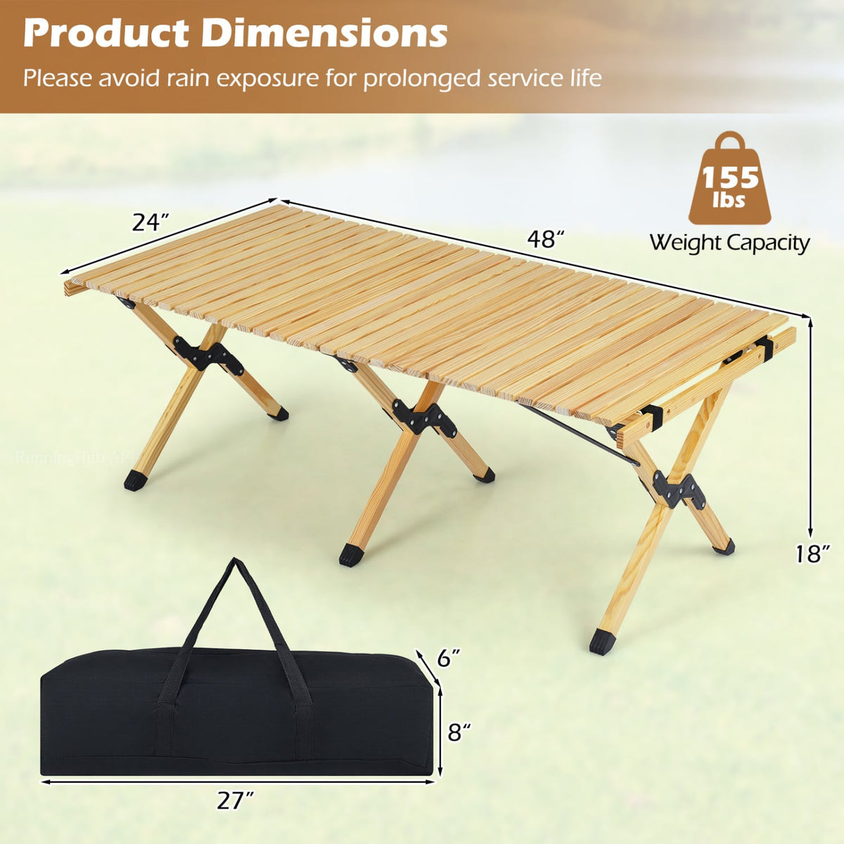 48 Inch Folding Camping Table with Carry Bag for Backyard-Natural-Camping Furniture-DECOROLALA