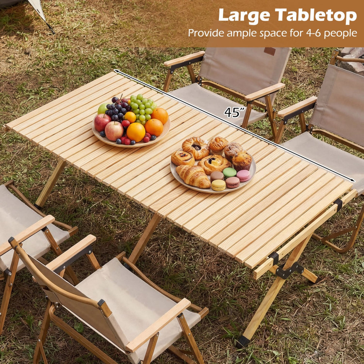 48 Inch Folding Camping Table with Carry Bag for Backyard-Natural-Camping Furniture-DECOROLALA