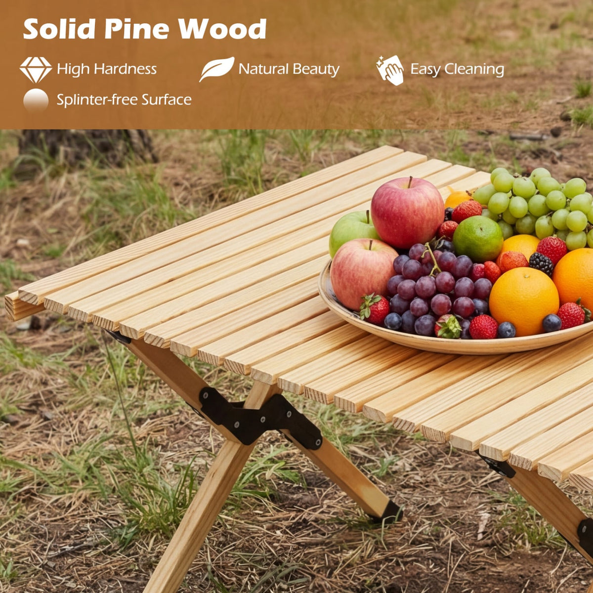 48 Inch Folding Camping Table with Carry Bag for Backyard-Natural-Camping Furniture-DECOROLALA