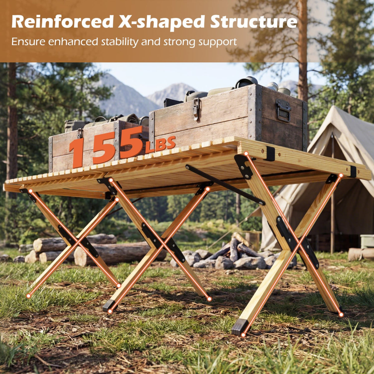 48 Inch Folding Camping Table with Carry Bag for Backyard-Natural-Camping Furniture-DECOROLALA