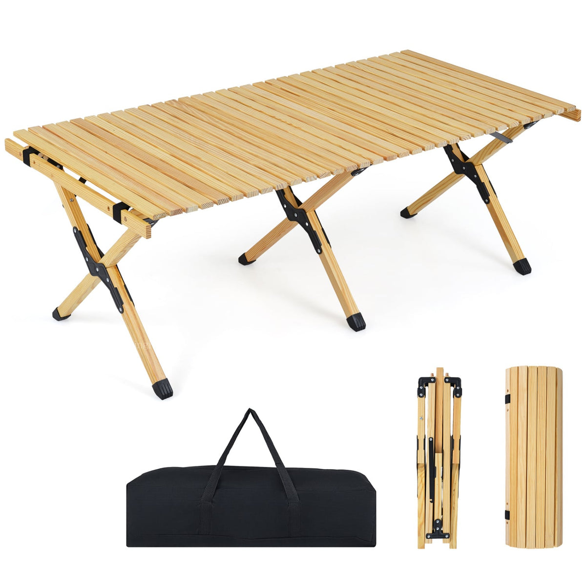 48 Inch Folding Camping Table with Carry Bag for Backyard-Natural-Camping Furniture-DECOROLALA