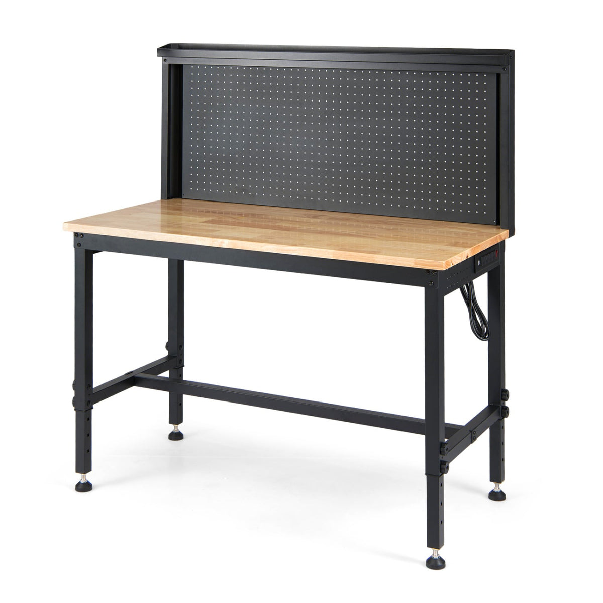 48 Inch Heavy Duty Workbench with AC/USB Outlets and Pegboard-Natural-Garages-DECOROLALA