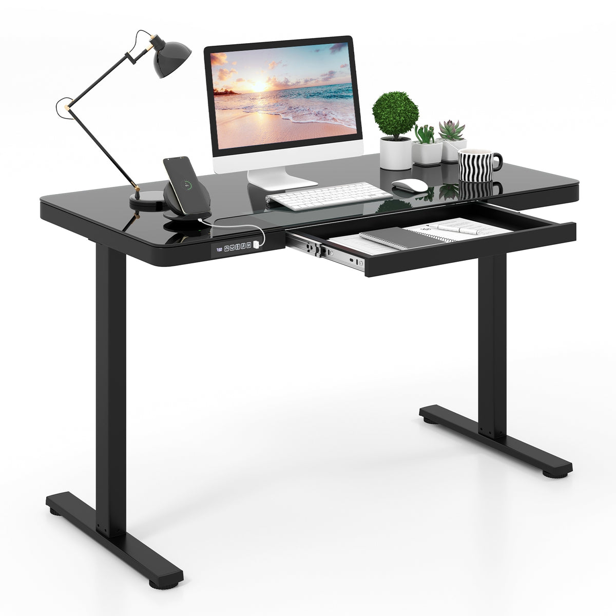 48-Inch Height Adjustable Electric Standing Desk with Drawer-Black-Standing Desks-DECOROLALA