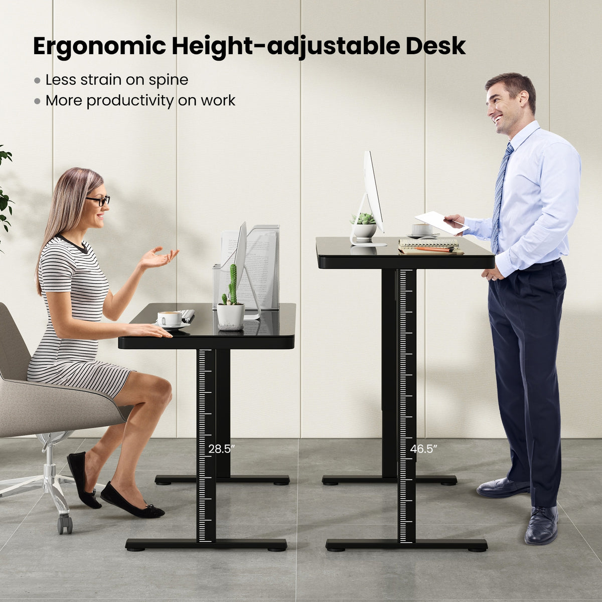 48-Inch Height Adjustable Electric Standing Desk with Drawer-Black-Standing Desks-DECOROLALA