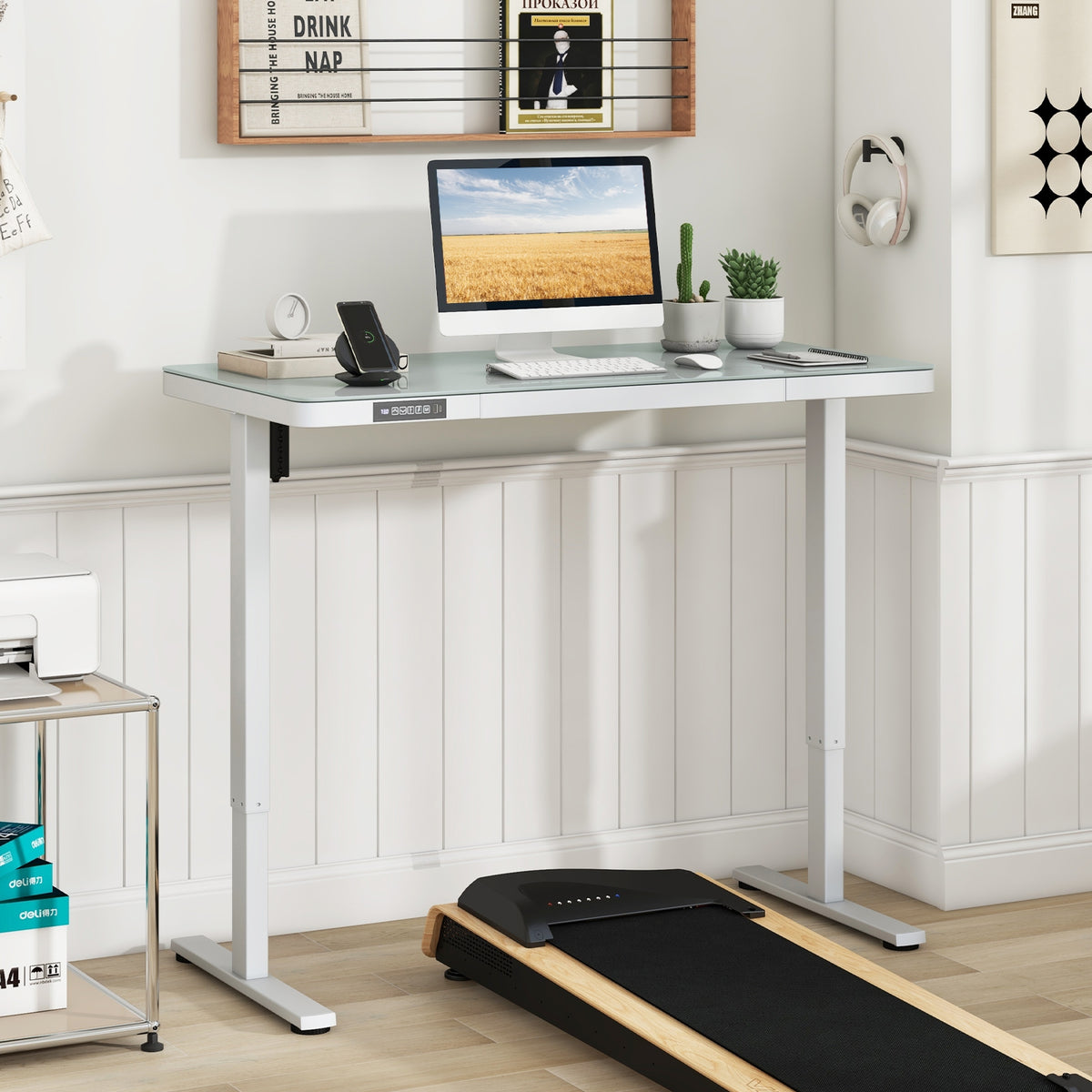 48-Inch Height Adjustable Electric Standing Desk with Drawer-White-Standing Desks-DECOROLALA