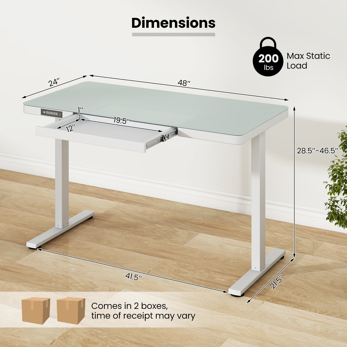 48-Inch Height Adjustable Electric Standing Desk with Drawer-White-Standing Desks-DECOROLALA