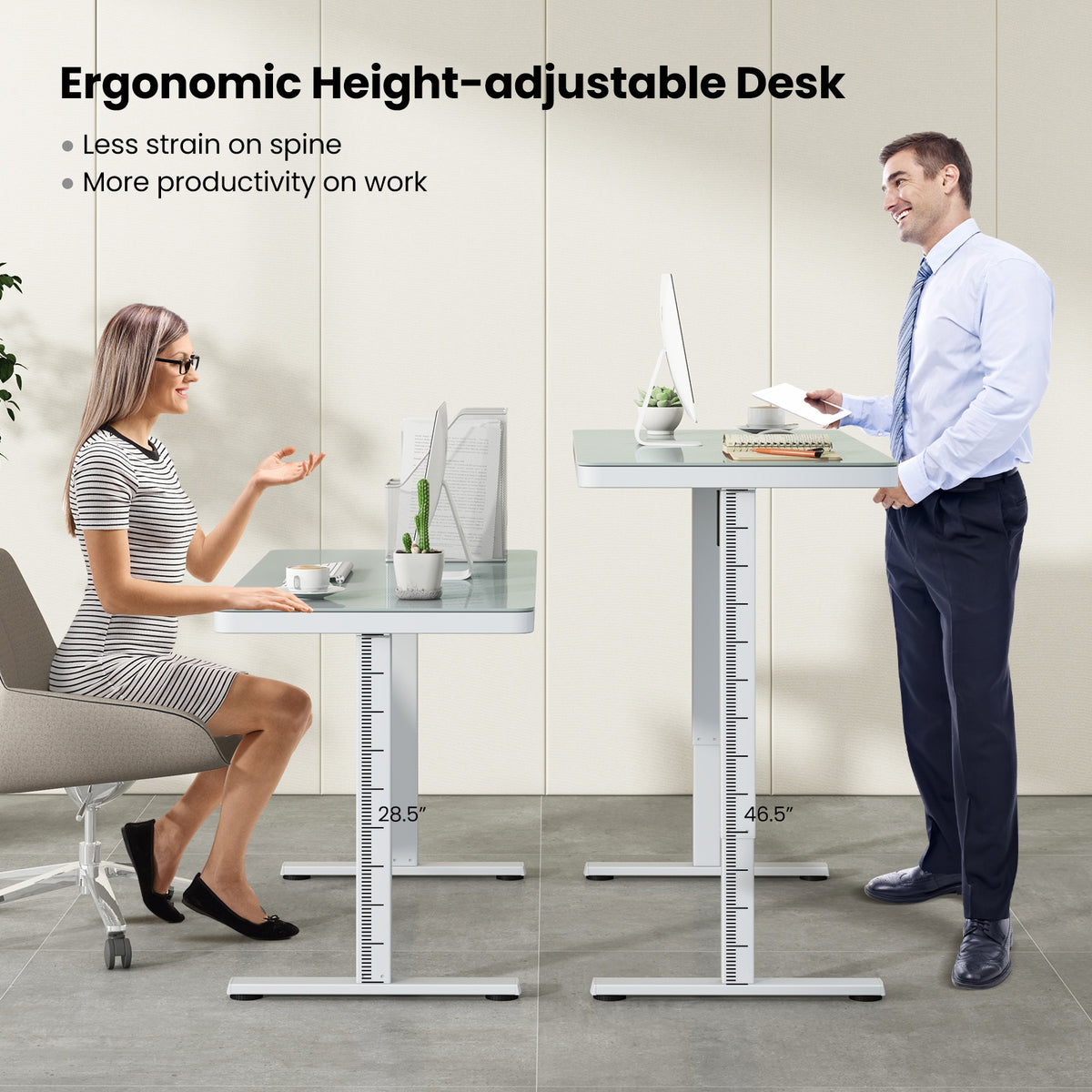 48-Inch Height Adjustable Electric Standing Desk with Drawer-White-Standing Desks-DECOROLALA