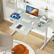 48-Inch Height Adjustable Electric Standing Desk with Drawer-White-Standing Desks-DECOROLALA