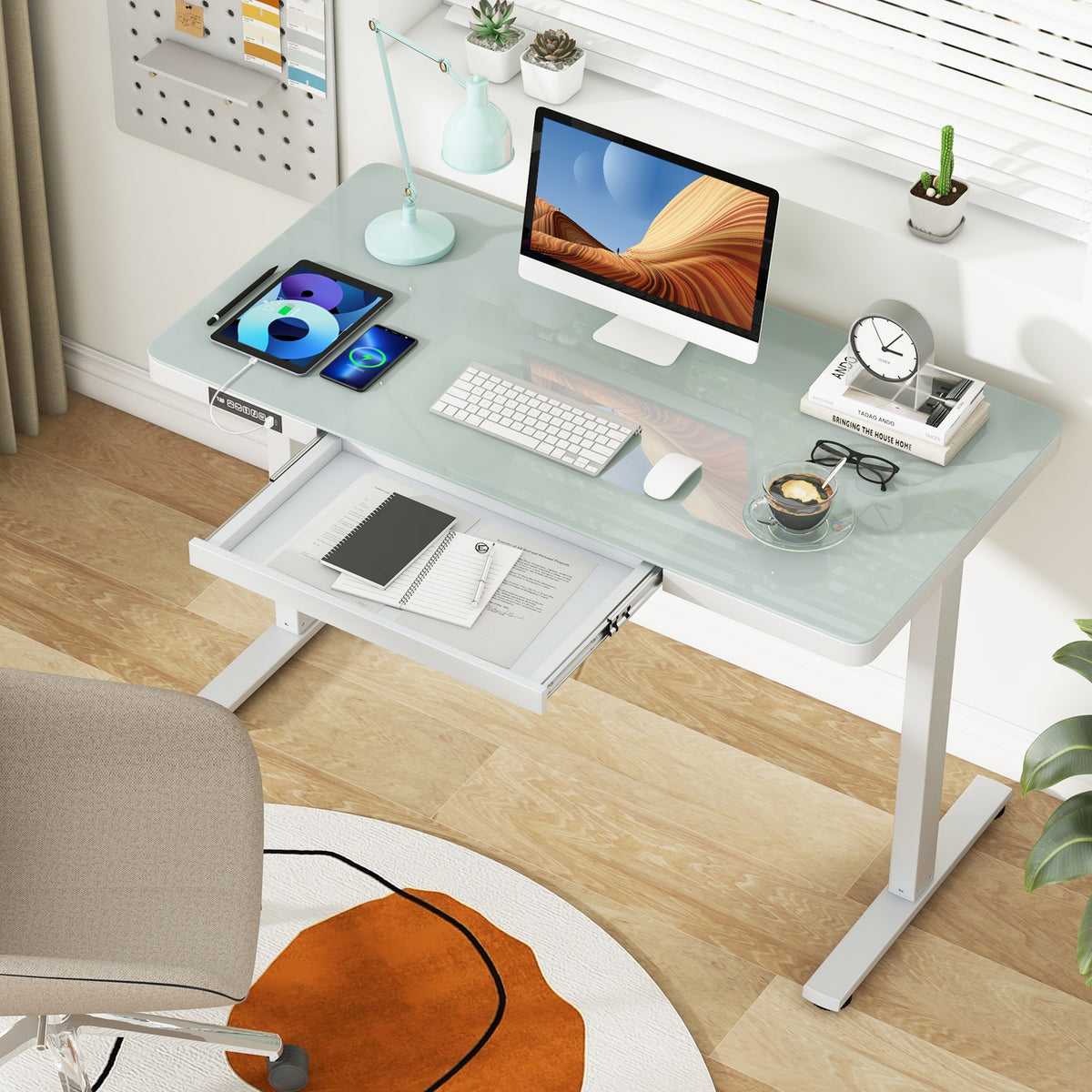 48-Inch Height Adjustable Electric Standing Desk with Drawer-White-Standing Desks-DECOROLALA