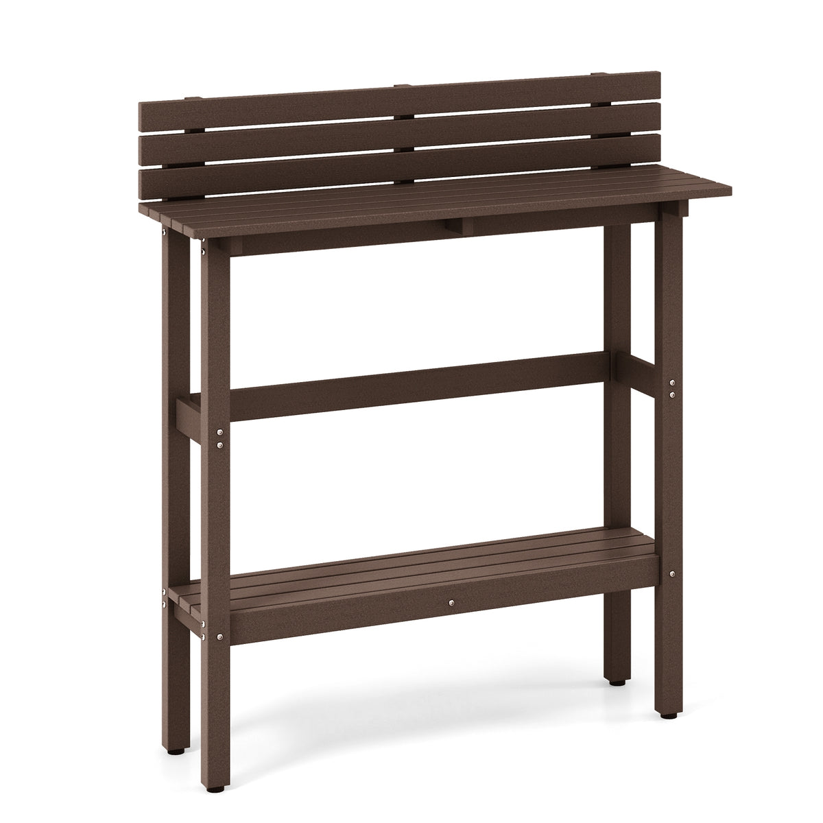 48 Inch Patio Pub Height Table with Storage Shelf and Adjustable Foot Pads-Brown-Patio Coffee Tables-DECOROLALA