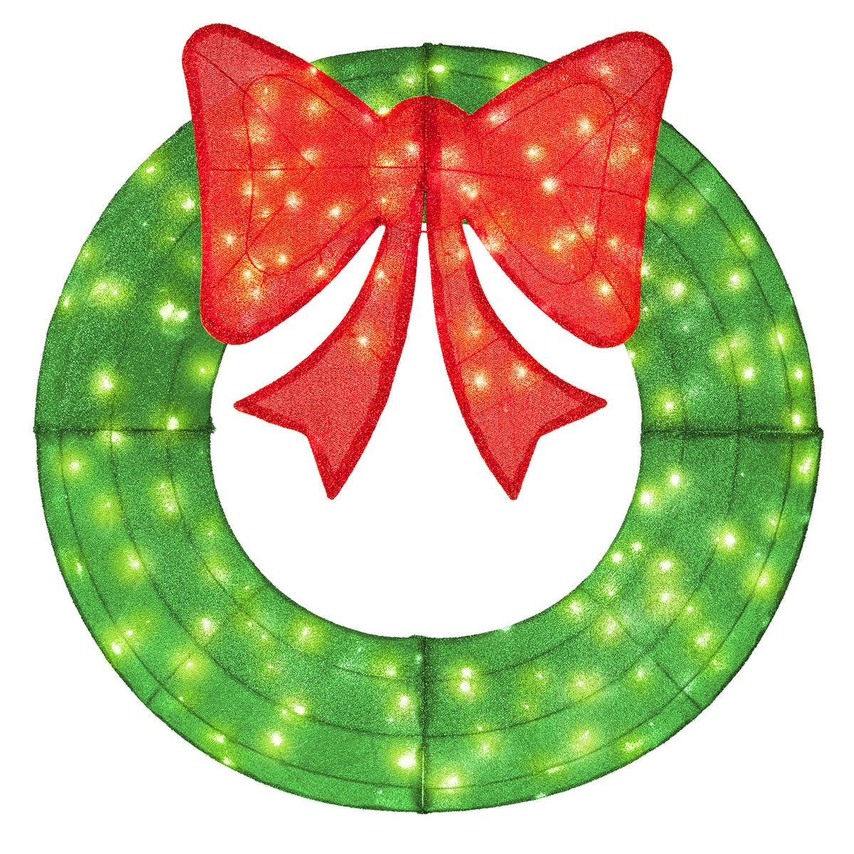 48 Inch Pre-Lit Lighted Christmas Mesh Wreath with Bow and 200 LED Bulbs-Green-Christmas Decorations & Accessories-DECOROLALA