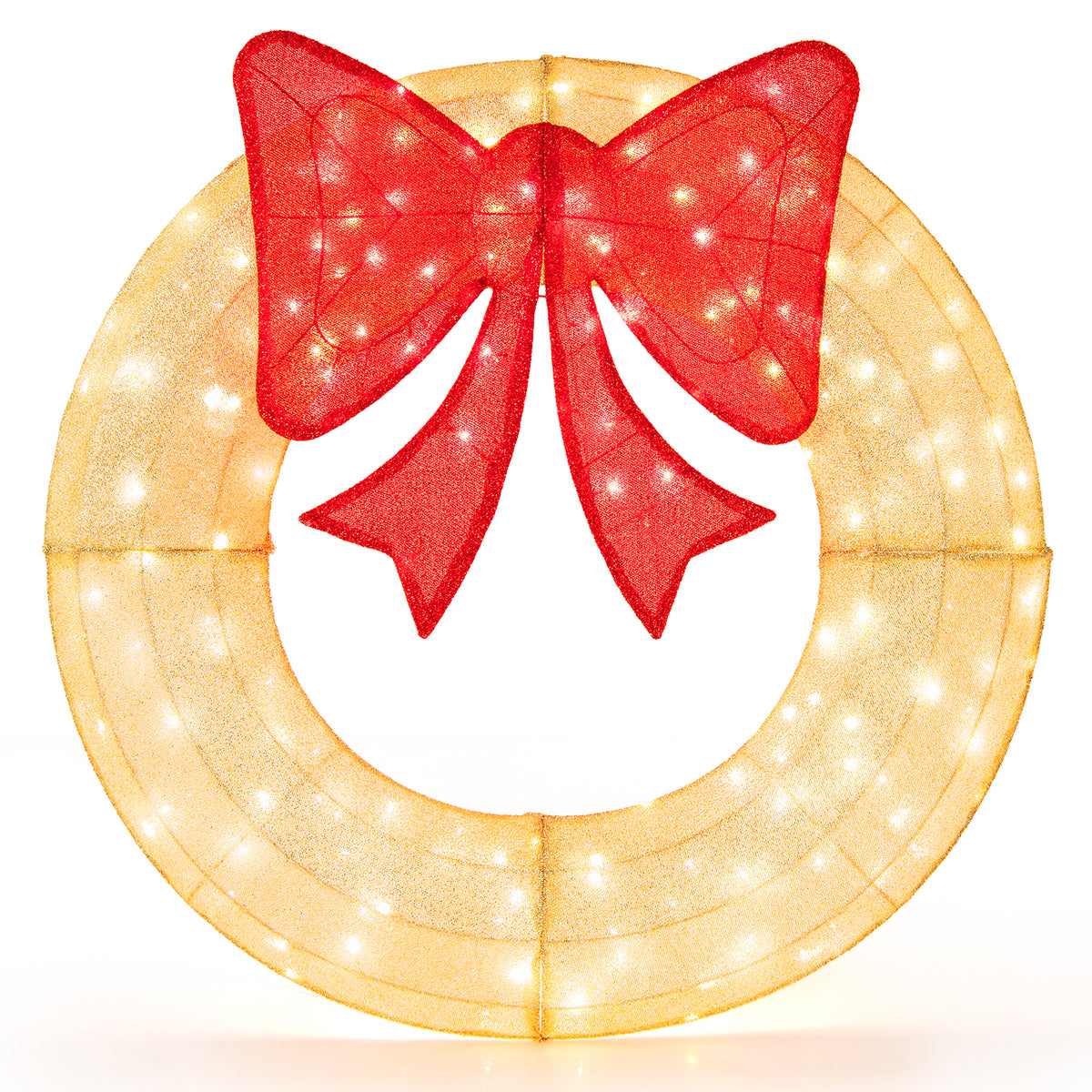 48 Inch Pre-Lit Lighted Christmas Mesh Wreath with Large Bow and 200 LED Bulbs-Christmas Decorations & Accessories-DECOROLALA