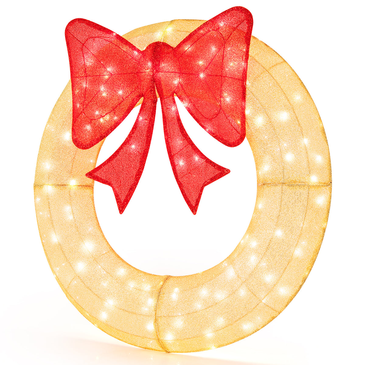 48 Inch Pre-Lit Lighted Christmas Mesh Wreath with Large Bow and 200 LED Bulbs-Christmas Decorations & Accessories-DECOROLALA