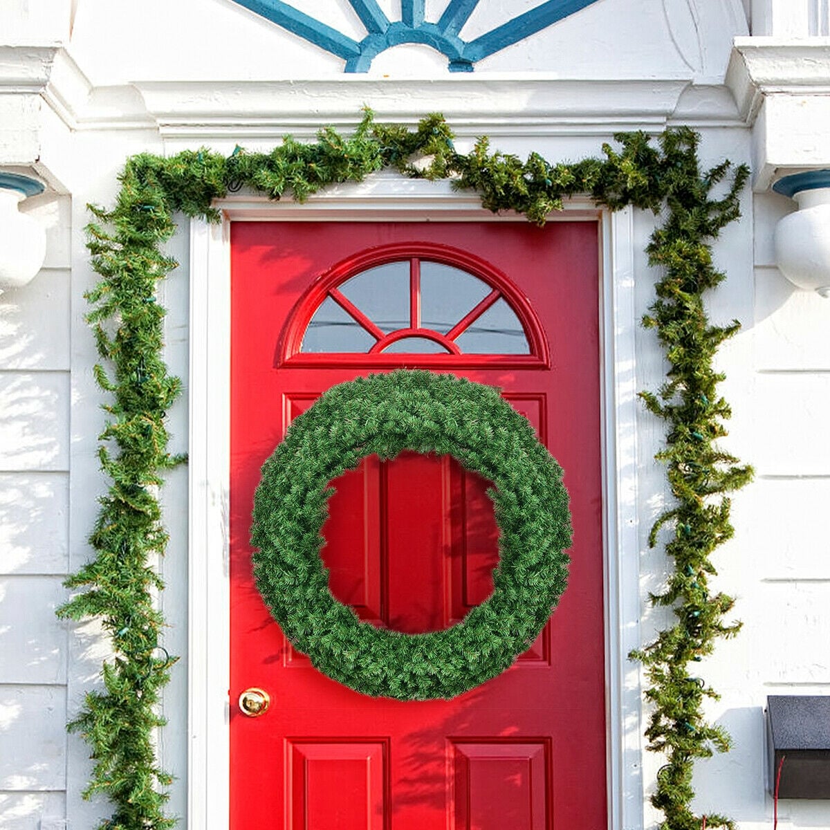48 Inch Pre-lit Cordless Artificial Christmas Wreath-Christmas Decorations & Accessories-DECOROLALA