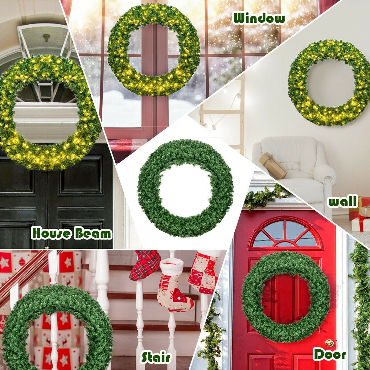 48 Inch Pre-lit Cordless Artificial Christmas Wreath-Christmas Decorations & Accessories-DECOROLALA
