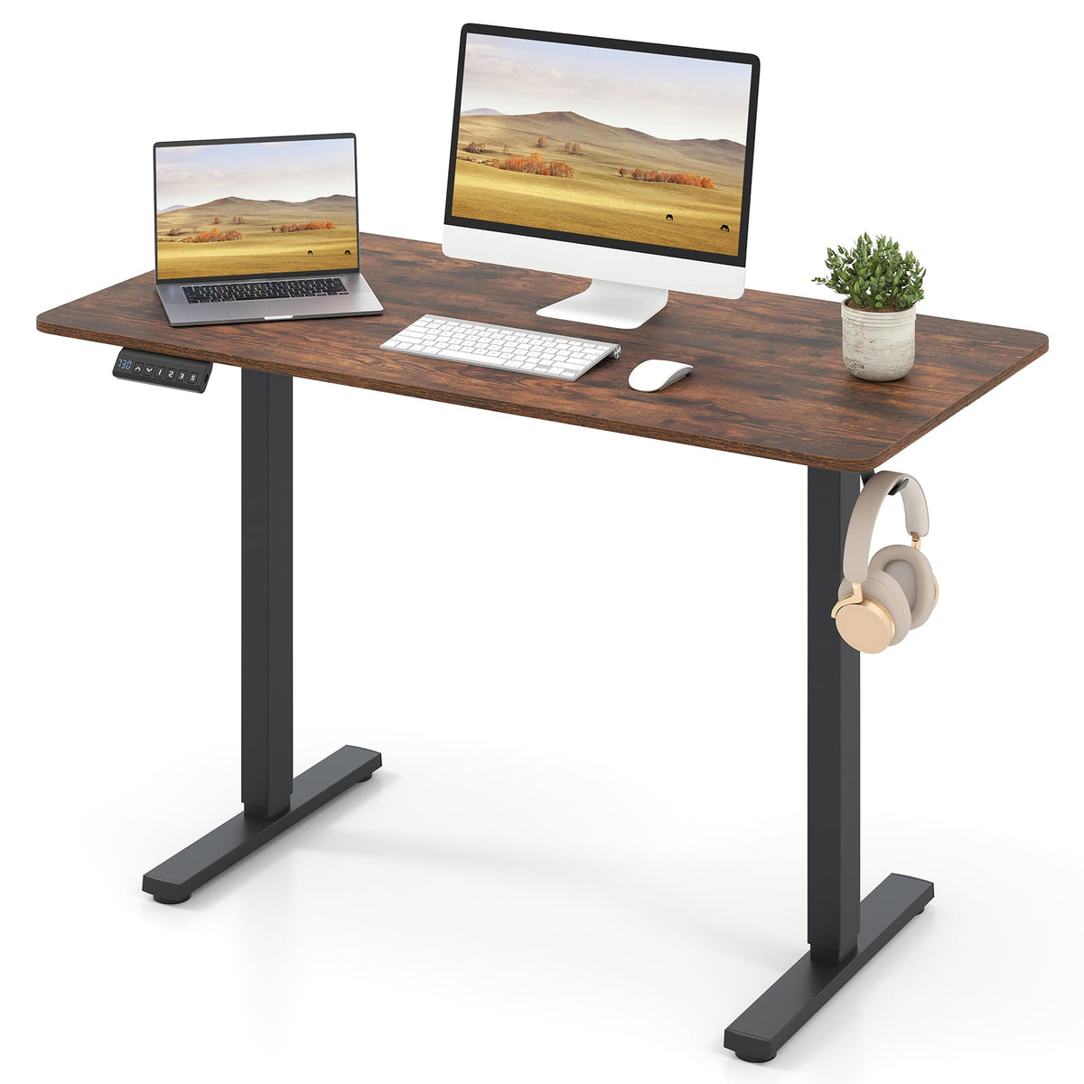 48 Inch x 24 Inch Ergonomic Electric Standing Desk with 3 Memory Settings for Home Office-Rustic Brown-Standing Desks-DECOROLALA
